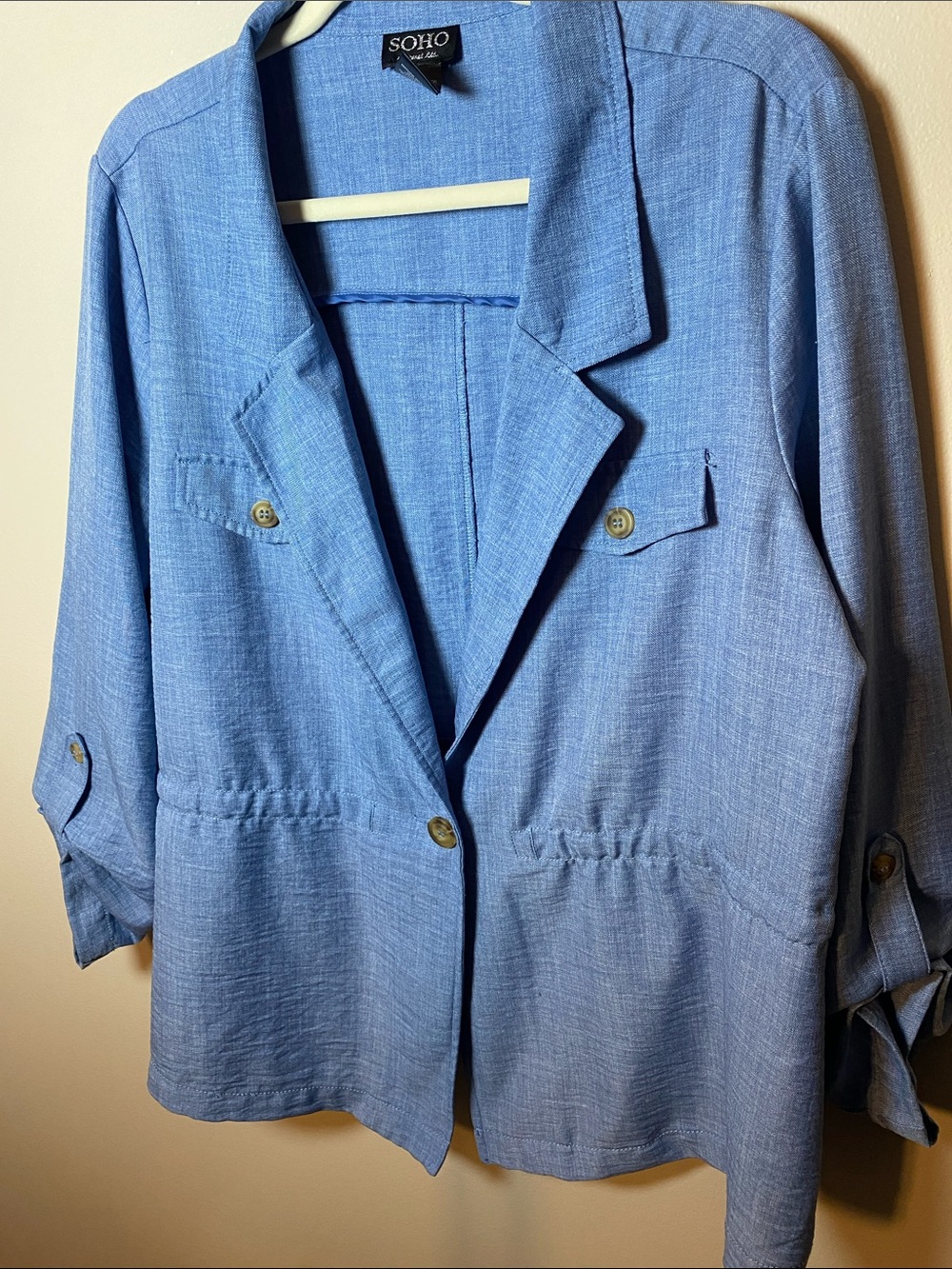 SOHO Light Blue Relaxed Utility Blazer XL Stretchy Lightweight - Picture 2 of 4